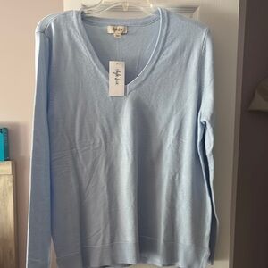 Style & Co. Blue V-Neck Sweater Soft Knit